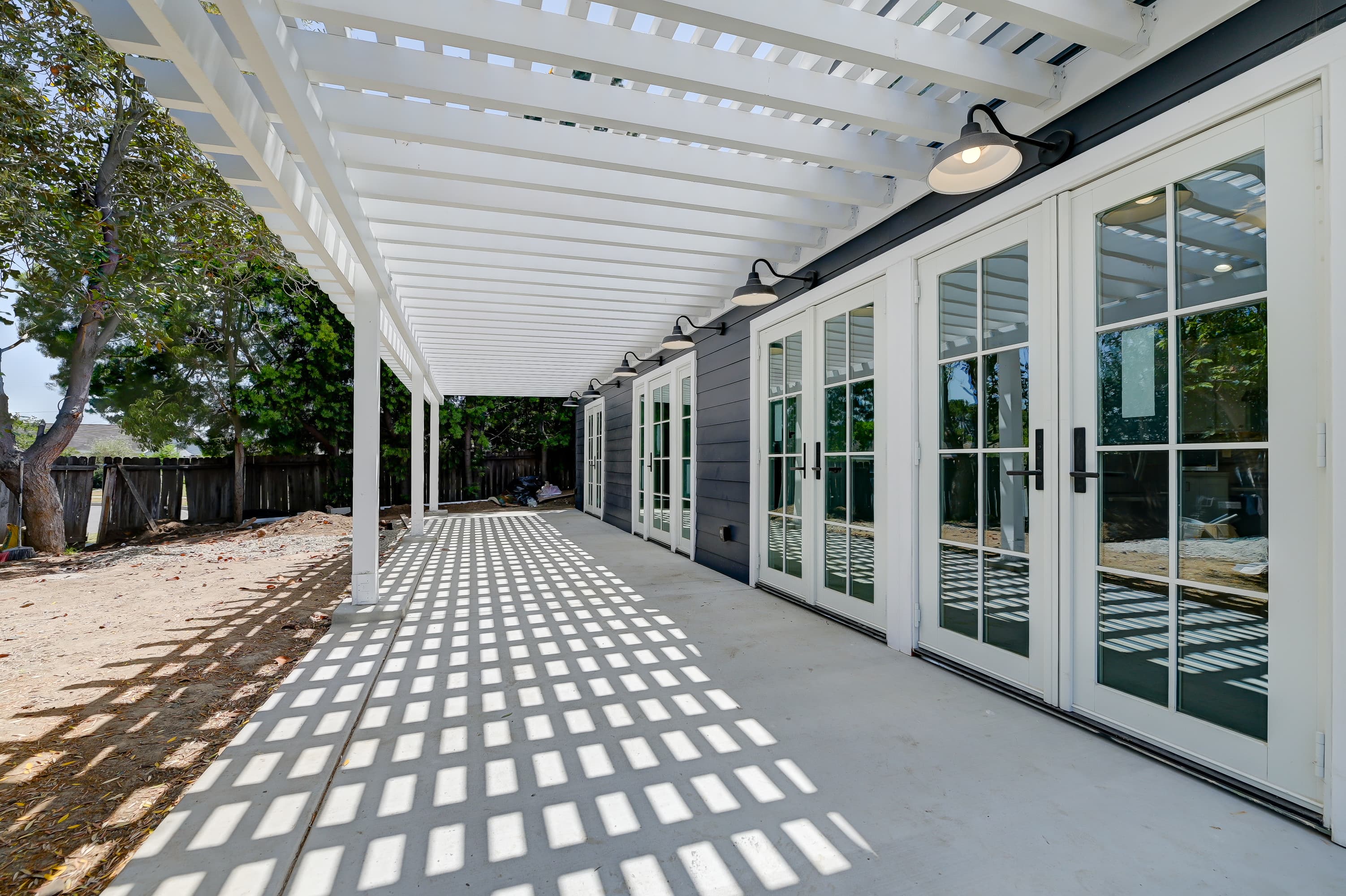 Premium covered pergola patio with French doors — Navarro's Custom Homes & ADUs, Southern California